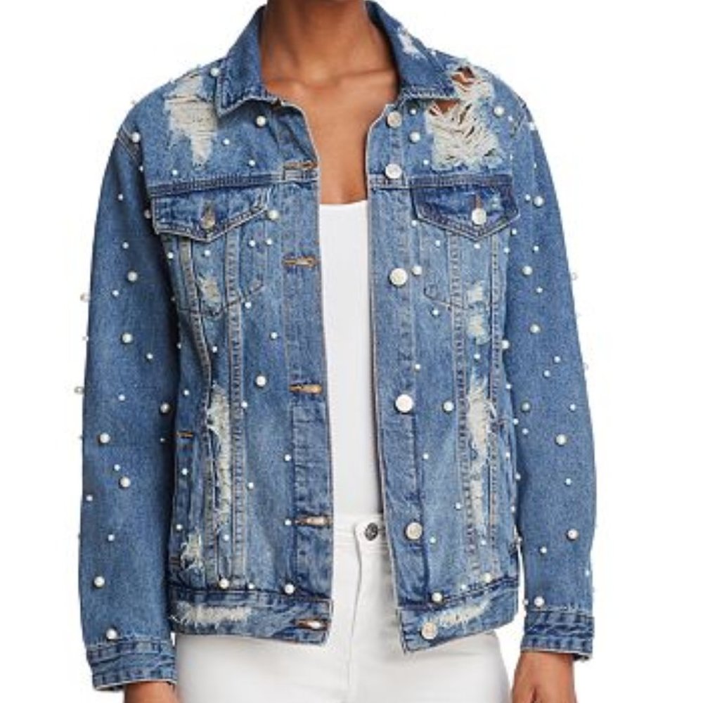 Sunset + Spring Pearl Embellished Denim Jacket